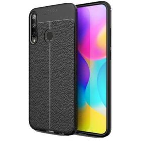 Teleplus Huawei P40 Lite E Siyah Deri Dokulu Silikon Kılıf+Nano Ekran Koruyucu