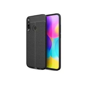 Teleplus Huawei P40 Lite E Siyah Deri Dokulu Silikon Kılıf+Nano Ekran Koruyucu