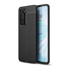 Teleplus Huawei P40 Pro Deri Dokulu Silikon Siyah Kılıf