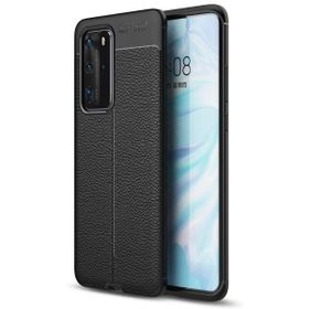 Teleplus Huawei P40 Pro Deri Dokulu Silikon Siyah Kılıf