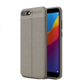 Teleplus Huawei Y6 2018 Deri Dokulu Silikon Gri Kılıf