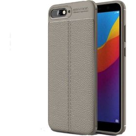 Teleplus Huawei Y6 2018 Deri Dokulu Silikon Gri Kılıf