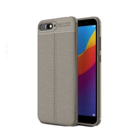Teleplus Huawei Y6 2018 Deri Dokulu Silikon Gri Kılıf