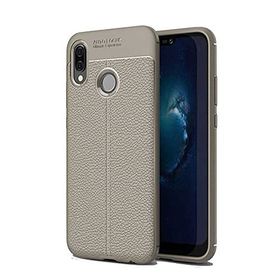 Teleplus Huawei Y6S 2019 Deri Dokulu Gri Nano Ekran Koruyucu Silikon Cep Telefonu Kılıf