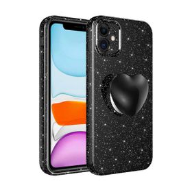 Teleplus iPhone 11 Kamera Korumalı Simli Glitter Soketli Koton Kapak Siyah Kılıf