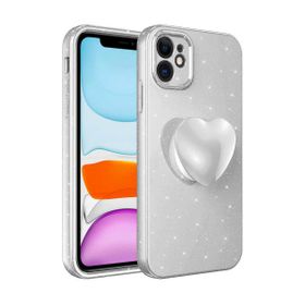 Teleplus iPhone 11 Kamera Korumalı Simli Glitter Soketli Koton Kapak Siyah Kılıf