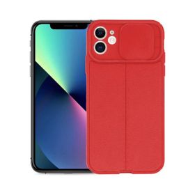 Teleplus iPhone 11 Lensi Kamera Korumalı Deri Dokulu Silikon Kırmızı Kılıf