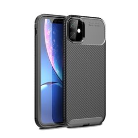 Teleplus iPhone 11 Negro Karbon Silikon Kahverengi Kılıf + Tam Kapatan Cam