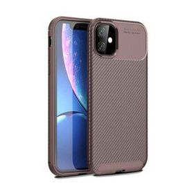 Teleplus iPhone 11 Negro Karbon Silikon Kahverengi Kılıf + Tam Kapatan Cam