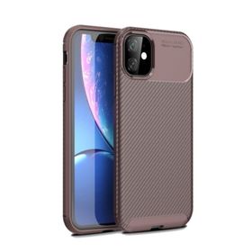 Teleplus iPhone 11 Negro Karbon Silikon Kahverengi Kılıf + Tam Kapatan Cam