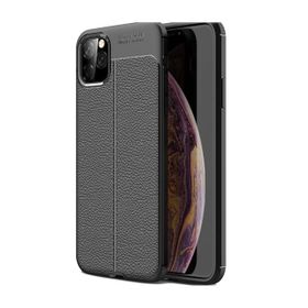 Teleplus Iphone 11 Pro Max Deri Dokulu Silikon Siyah Nano Ekran Koruyucu Cep Telefonu Kılıfı