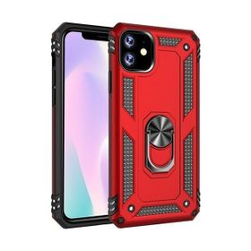 Teleplus Iphone 11 Vega Yüzüklü Standlı Kapak Kırmızı Nano Ekran Koruyucu Cep Telefonu Kılıfı