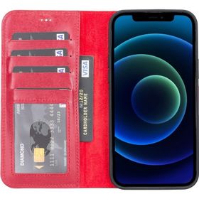 Teleplus iPhone 12 Hakiki Deri 2-1 Kartlıklı Cüzdan Kırmızı Kılıf