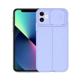 Teleplus iPhone 12 Lensi Kamera Korumalı Deri Dokulu Silikon Lacivert Kılıf