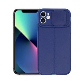 Teleplus iPhone 12 Lensi Kamera Korumalı Deri Dokulu Silikon Lacivert Kılıf