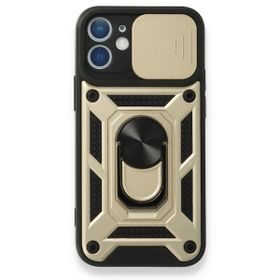 Teleplus iPhone 12 Mini Kamera Korumalı Yüzüklü Tank Pars Silikon Gold Kılıf