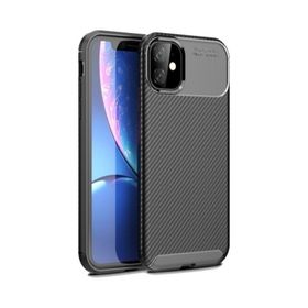 Teleplus iPhone 12 Negro Karbon Silikon Kahverengi + Tam Kapatan Cam Kılıf