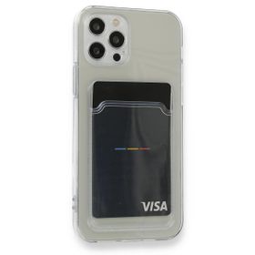 Teleplus iPhone 12 Pro Kamera Korumalı Kartlıklı Silikon Şeffaf Kılıf