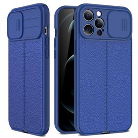 Teleplus iPhone 12 Pro Lensi Kamera Korumalı Deri Dokulu Silikon Lacivert Kılıf