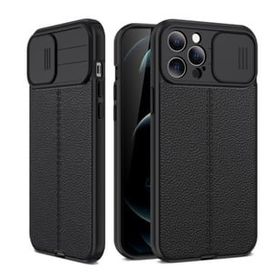 Teleplus iPhone 12 Pro Lensi Kamera Korumalı Deri Dokulu Silikon Lacivert Kılıf