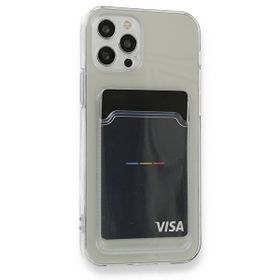 Teleplus iPhone 12 Pro Max Kamera Korumalı Kartlıklı Silikon Şeffaf Kılıf