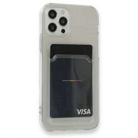 Teleplus iPhone 12 Pro Max Kamera Korumalı Kartlıklı Silikon Şeffaf Kılıf