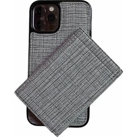 Teleplus iPhone 12 Pro Max Kumaş Spor 2-1 Kartlıklı Cüzdan Gri Kılıf