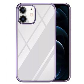 Teleplus iPhone 12 Tarex Pixel Plating Lazer Sert Rubber Silikon Mor Kılıf + Nano Ekran Koruyucu