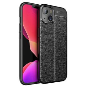 Teleplus iPhone 13 Deri Dokulu Silikon Siyah Kılıf