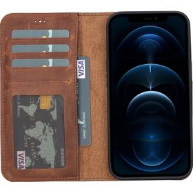 Teleplus iPhone 13 Hakiki Deri 2-1 Kartlıklı Cüzdan Kahverengi Kılıf