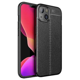 Teleplus iPhone 13 Mini Deri Dokulu Silikon Siyah Kılıf