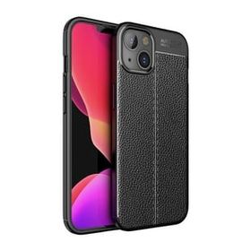 Teleplus iPhone 13 Mini Deri Dokulu Silikon Siyah Kılıf