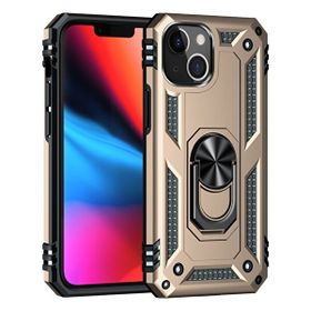 Teleplus iPhone 13 Mini Vega Yüzüklü Çift Katmanlı Tank Silikon Gold Kılıf + Nano Ekran Koruyucu