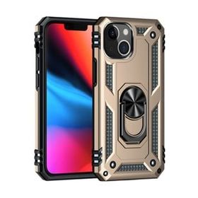 Teleplus iPhone 13 Mini Vega Yüzüklü Çift Katmanlı Tank Silikon Gold Kılıf + Nano Ekran Koruyucu