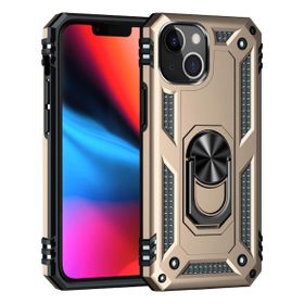 Teleplus iPhone 13 Mini Vega Yüzüklü Çift Katmanlı Tank Silikon Gold Kılıf + Nano Ekran Koruyucu