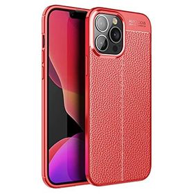 Teleplus iPhone 13 Pro Max Deri Dokulu Silikon Kırmızı Kılıf