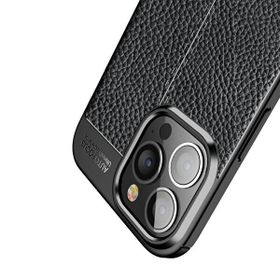 Teleplus iPhone 13 Pro Max Deri Dokulu Silikon Siyah Kılıf + Nano Ekran Koruyucu