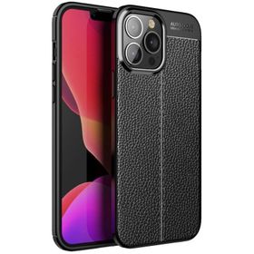 Teleplus iPhone 13 Pro Max Deri Dokulu Silikon Siyah Kılıf + Nano Ekran Koruyucu