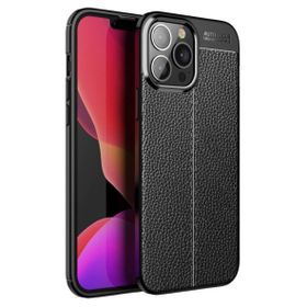 Teleplus iPhone 13 Pro Max Deri Dokulu Silikon Siyah Kılıf + Nano Ekran Koruyucu