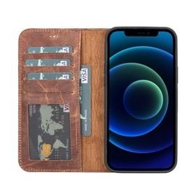 Teleplus iPhone 13 Pro Max Hakiki Deri 2-1 Kartlıklı Cüzdan Siyah Kılıf
