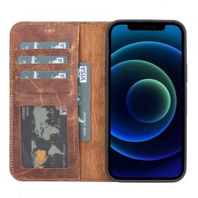 Teleplus iPhone 13 Pro Max Hakiki Deri 2-1 Kartlıklı Cüzdan Siyah Kılıf