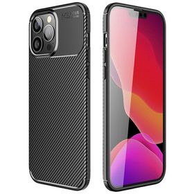 Teleplus iPhone 13 Pro Max Karbon Dokulu Silikon Nano Ekran Koruyucu Siyah Cep Telefonu Kılıfı