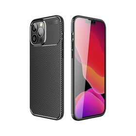 Teleplus iPhone 13 Pro Max Karbon Dokulu Silikon Nano Ekran Koruyucu Siyah Cep Telefonu Kılıfı