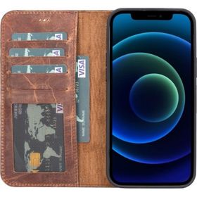 Teleplus iPhone 14 Hakiki Deri Standlı Mıknatıslı Cüzdan Kırmızı Kılıf