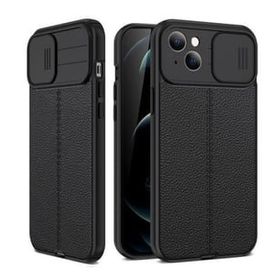 Teleplus iPhone 14 Lensi Kamera Korumalı Deri Dokulu Silikon Siyah Kılıf