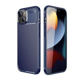 Teleplus iPhone 14 Plus Negro Karbon Dokulu Silikon Lacivert Tam Kapatan Ekran Koruyucu Kılıf