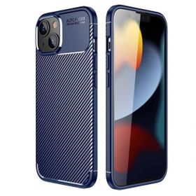 Teleplus iPhone 14 Plus Negro Karbon Dokulu Silikon Lacivert Tam Kapatan Ekran Koruyucu Kılıf