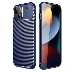 Teleplus iPhone 14 Plus Negro Karbon Dokulu Silikon Lacivert Tam Kapatan Ekran Koruyucu Kılıf