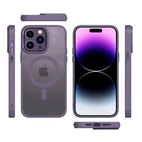 Teleplus iPhone 14 Pro Max Manyetik Wiriless Destekli Krom Slim Silikon Derin Mor Kılıf