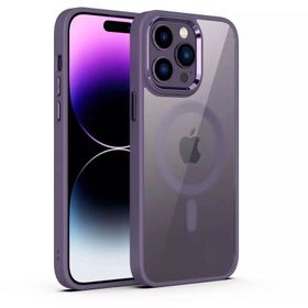 Teleplus iPhone 14 Pro Max Manyetik Wiriless Destekli Krom Slim Silikon Derin Mor Kılıf